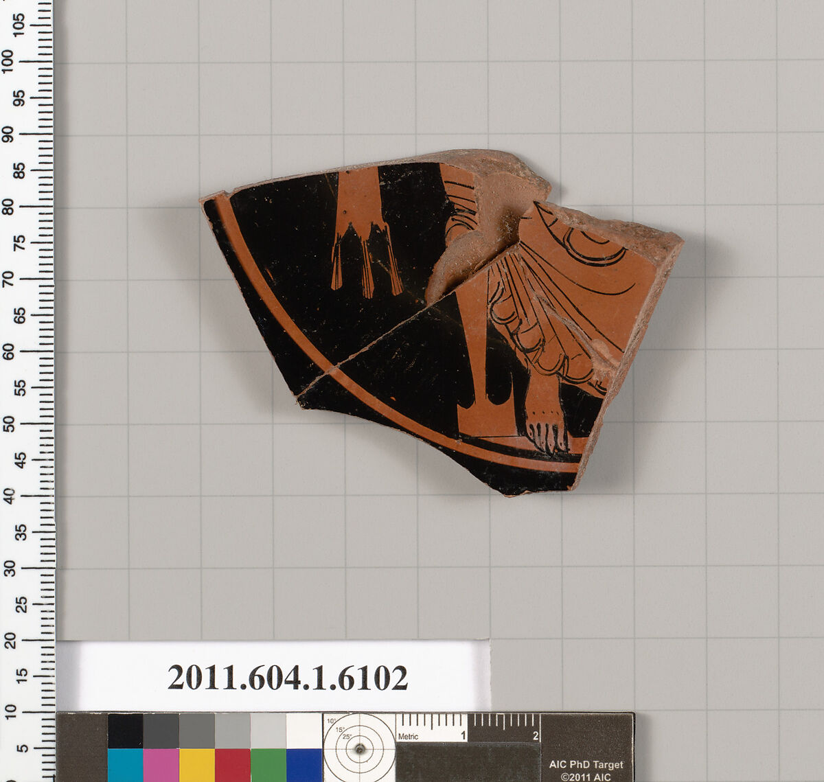 Terracotta fragment of a kylix (drinking cup), Attributed to Apollodoros [DvB], Terracotta, Greek, Attic 