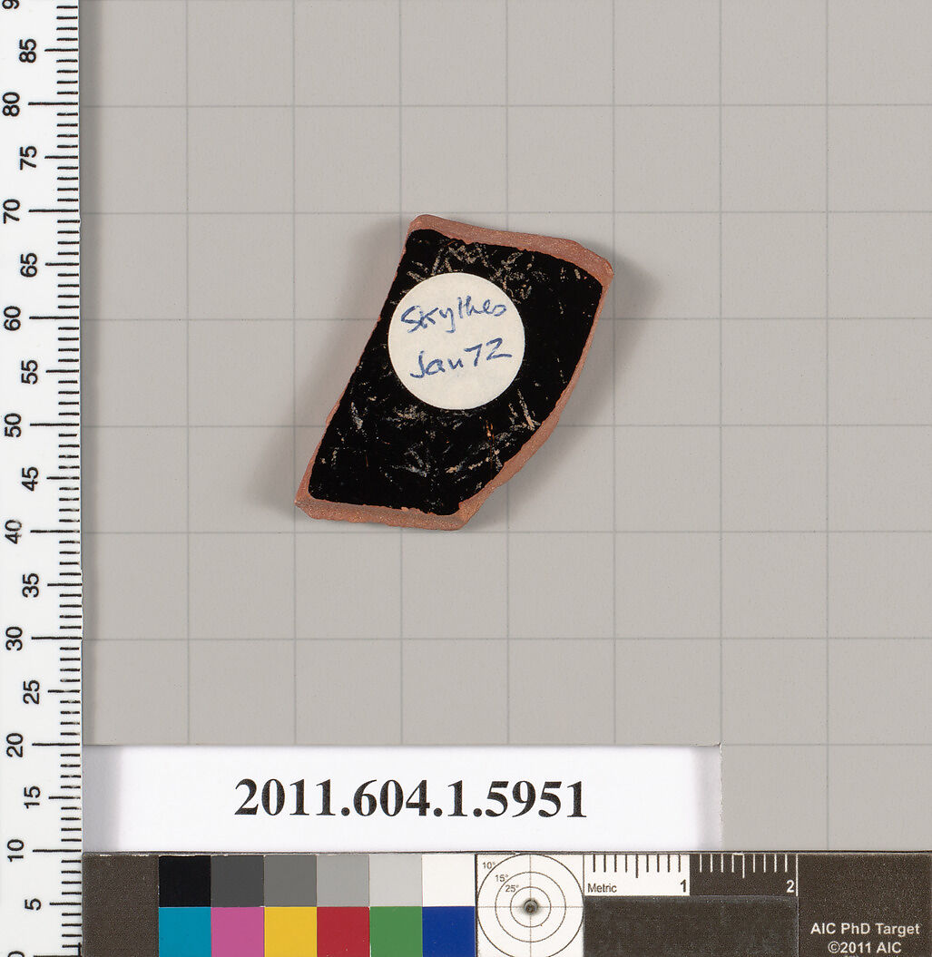 Terracotta fragment of a kylix (drinking cup), Attributed to Skythes [DvB], Terracotta, Greek, Attic