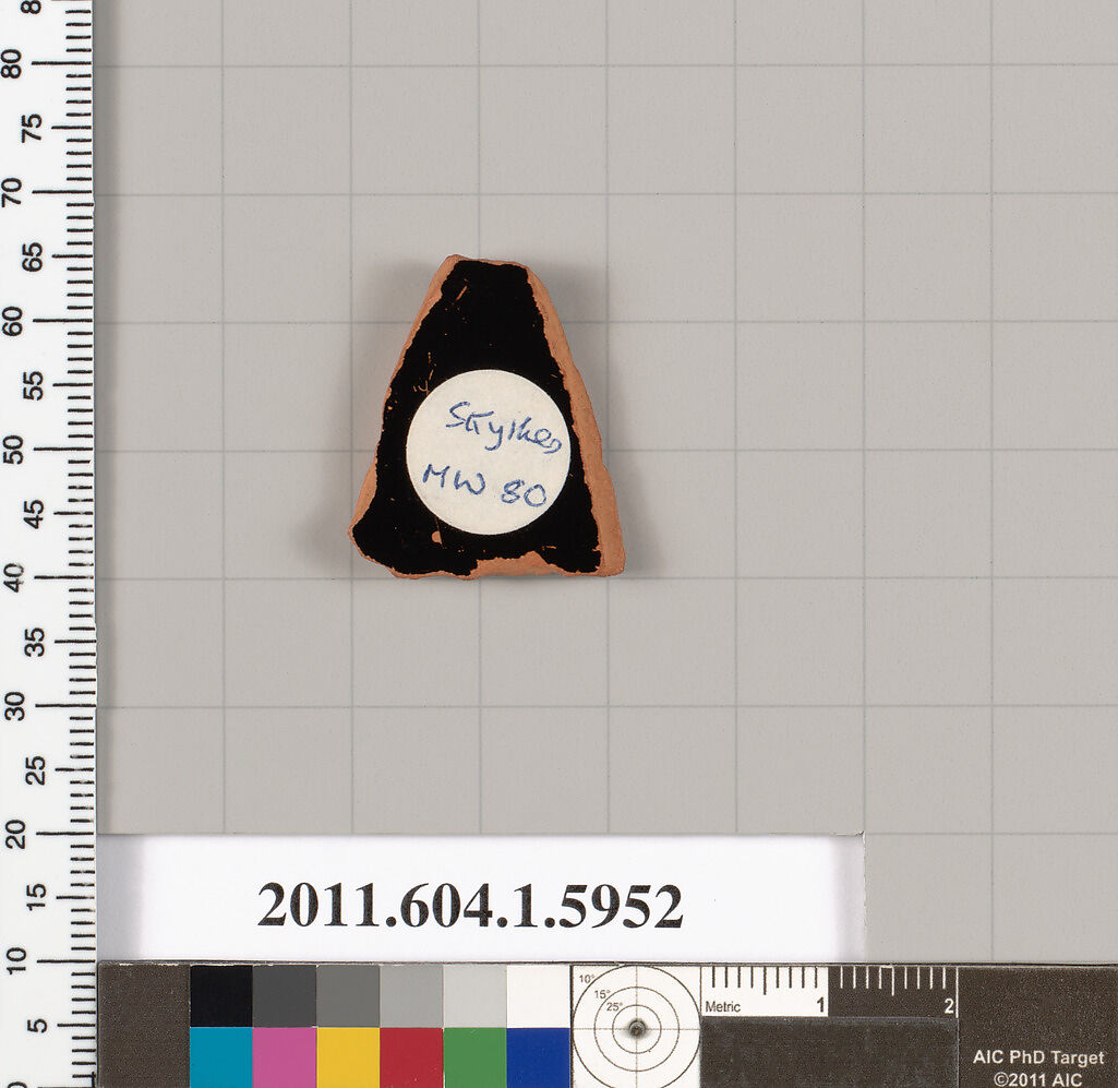 Terracotta fragment of a kylix (drinking cup), Attributed to Skythes [DvB], Terracotta, Greek, Attic