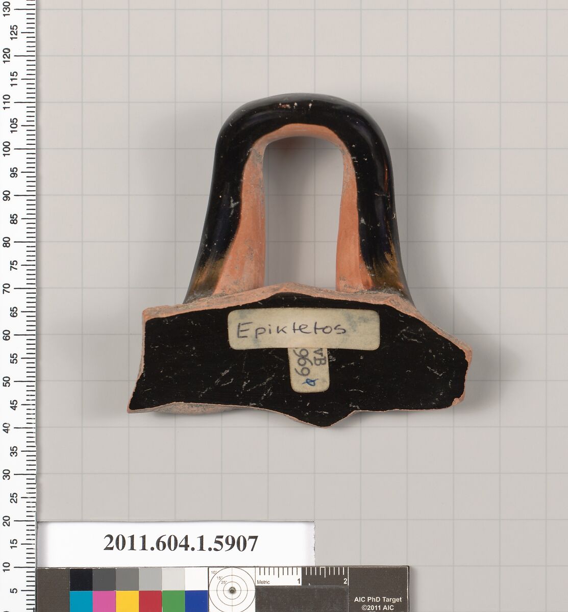 Terracotta fragment of a kylix (drinking cup), Attributed to Epiktetos [DvB], Terracotta, Greek, Attic