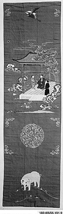 One of a Set of Twelve Chair Strips, Silk, metallic thread;  on silk, China 