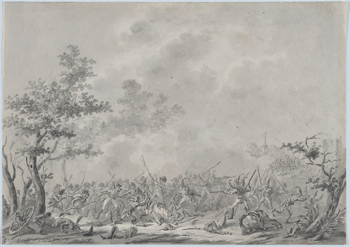 The Capture of Lieutenant General Johann Hermann von Fersen During the Battle of Bergen (19 September 1799), Dirk Langendijk (Dutch, Rotterdam 1748–1805 Rotterdam), Brush and gray ink 