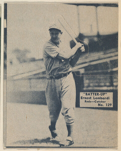 Card 129, Ernest Lombardi, Reds, Catcher (Blue), from the Batter Up series (R318) issued by the National Chicle Gum Company, Issued by the National Chicle Gum Company, Cambridge, Massachusetts, Photolithograph 