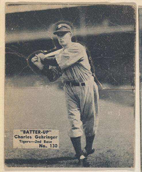 Card 130, Charles Gehringer, Tigers, 2nd Base (Blue), from the Batter Up series (R318) issued by the National Chicle Gum Company, Issued by the National Chicle Gum Company, Cambridge, Massachusetts, Photolithograph 