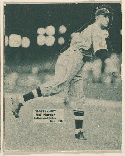 Card 134, Mel Harder, Indians, Pitcher (Green), from the Batter Up series (R318) issued by the National Chicle Gum Company, Issued by the National Chicle Gum Company, Cambridge, Massachusetts, Photolithograph 