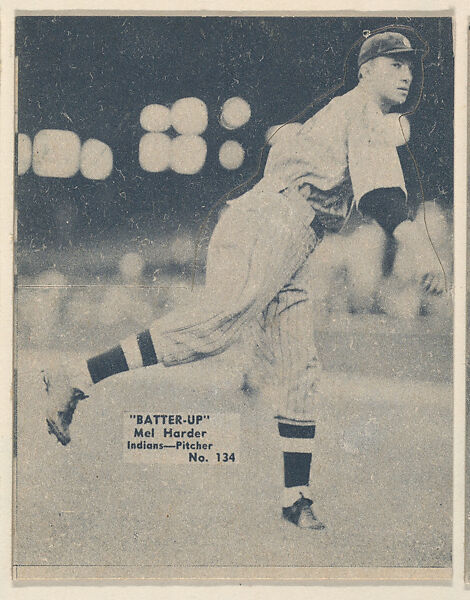 Card 134, Mel Harder, Indians, Pitcher (Blue), from the Batter Up series (R318) issued by the National Chicle Gum Company, Issued by the National Chicle Gum Company, Cambridge, Massachusetts, Photolithograph 
