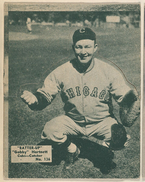 Card 136, "Gabby" Hartnett, Cubs, Catcher (Green), from the Batter Up series (R318) issued by the National Chicle Gum Company, Issued by the National Chicle Gum Company, Cambridge, Massachusetts, Photolithograph 