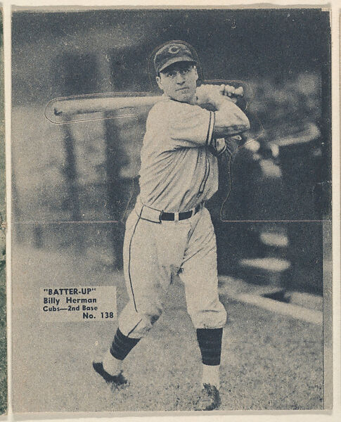 Card 138, Billy Herman, Cubs, 2nd Base (Blue), from the Batter Up series (R318) issued by the National Chicle Gum Company, Issued by the National Chicle Gum Company, Cambridge, Massachusetts, Photolithograph 