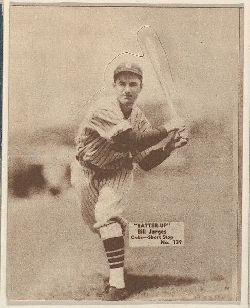Card 139, Bill Jurges, Cubs, Shortstop (Brown), from the Batter Up series (R318) issued by the National Chicle Gum Company, Issued by the National Chicle Gum Company, Cambridge, Massachusetts, Photolithograph 