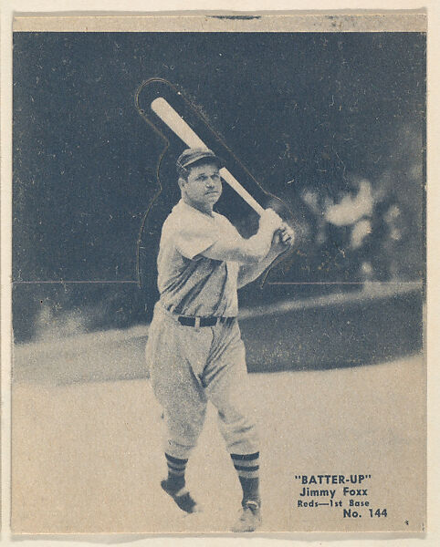 Card 144, Jimmy Foxx, Reds, 1st Base (Blue), from the Batter Up series (R318) issued by the National Chicle Gum Company, Issued by the National Chicle Gum Company, Cambridge, Massachusetts, Photolithograph 
