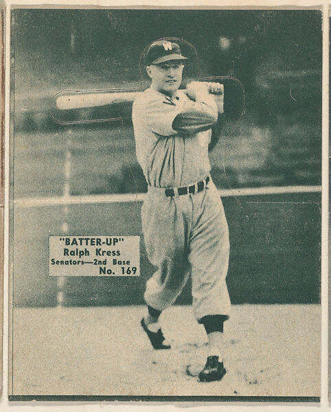 Card 169, Ralph Kress, Senators, 2nd Base (Green), from the Batter Up series (R318) issued by the National Chicle Gum Company, Issued by the National Chicle Gum Company, Cambridge, Massachusetts, Photolithograph 