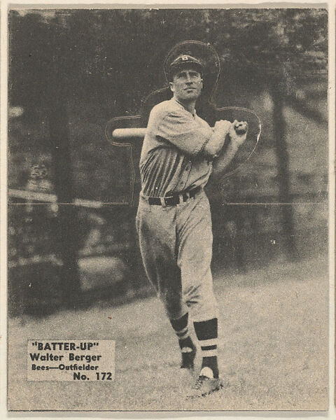 Card 172, Walter Berger, Bees, Outfielder (Black), from the Batter Up series (R318) issued by the National Chicle Gum Company, Issued by the National Chicle Gum Company, Cambridge, Massachusetts, Photolithograph 