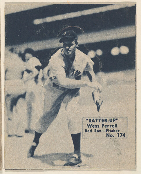 Card 174, Wess Ferrell, Red Sox, Pitcher (Blue), from the Batter Up series (R318) issued by the National Chicle Gum Company, Issued by the National Chicle Gum Company, Cambridge, Massachusetts, Photolithograph 