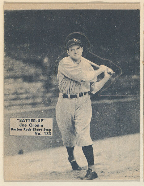 Card 183, Joe Cronin, Boston Reds, Shortstop (Blue), from the Batter Up series (R318) issued by the National Chicle Gum Company, Issued by the National Chicle Gum Company, Cambridge, Massachusetts, Photolithograph 