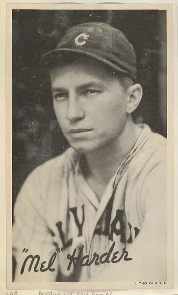 Mel Harder, from the Goudey Wide Pen Premiums series (R314) issued by the Goudey Gum Company, Issued by the Goudey Gum Company, Photolithograph 