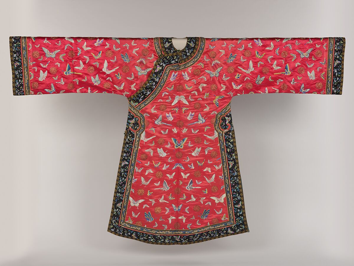 Woman’s robe with butterflies, Silk embroidery on silk satin, China 