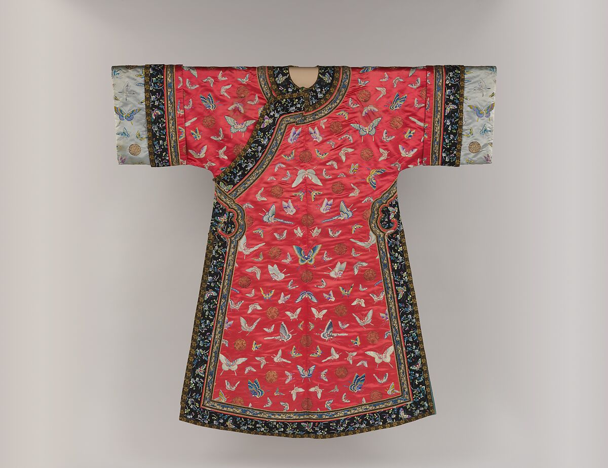 Woman’s robe with butterflies, Silk embroidery on silk satin, China