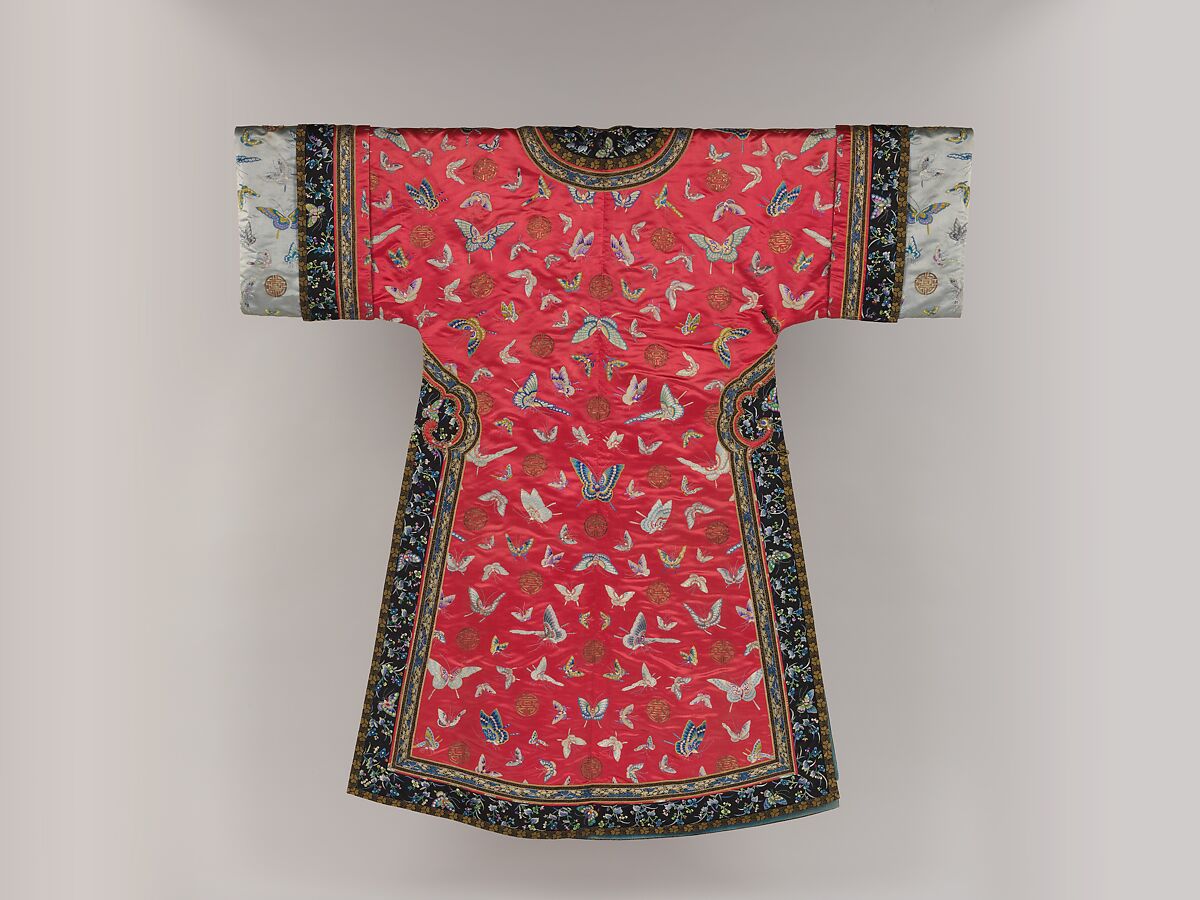 Woman’s robe with butterflies, Silk embroidery on silk satin, China