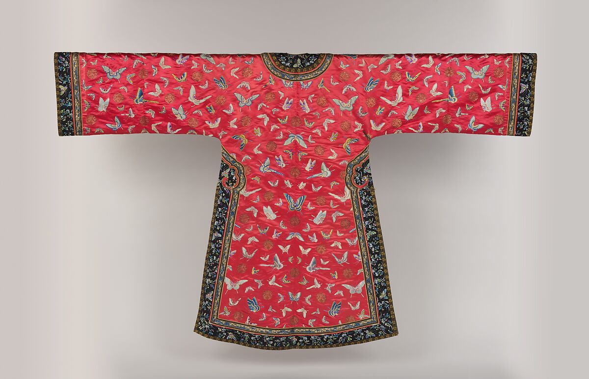 Woman’s robe with butterflies, Silk embroidery on silk satin, China