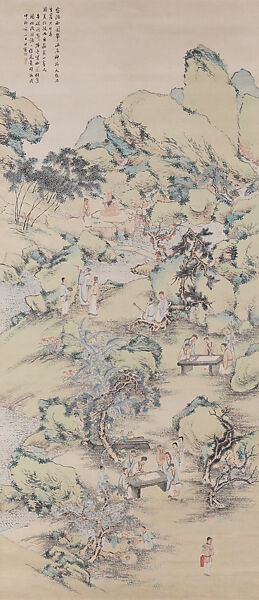 Elegant Gathering in the Western Garden, Tanomura Chikuden (Japanese, 1777–1835), Hanging scroll; ink and color on paper, Japan 