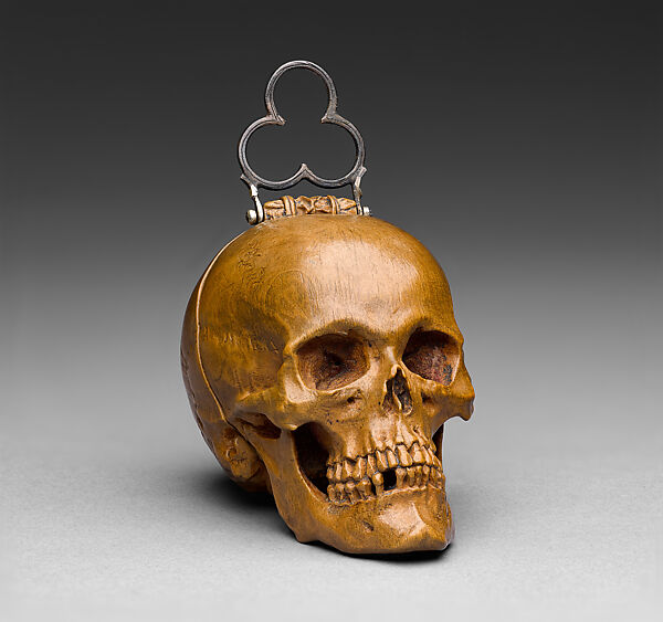 Prayer Bead in the Form of a Skull with the Temptation, and the Crucifixion, Fruitwood, German (?) 