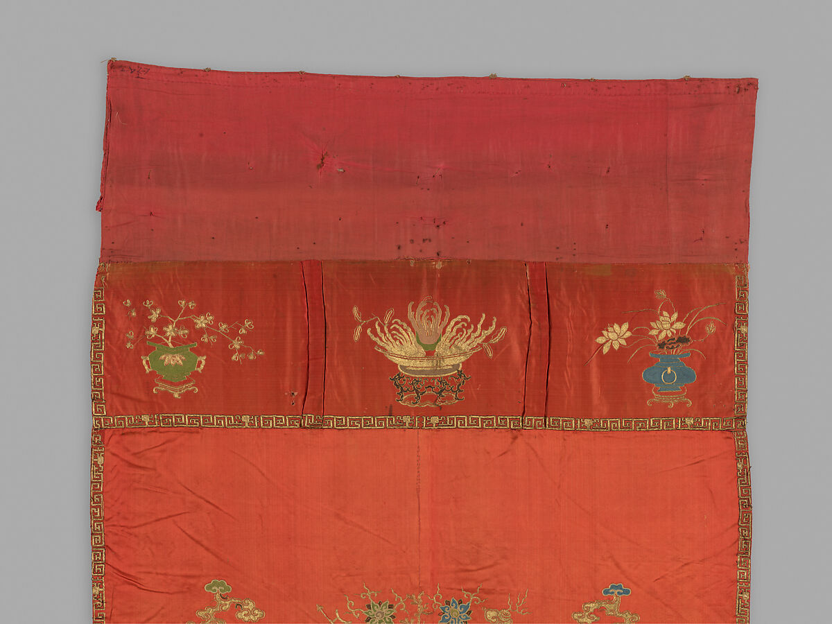 Table Vallance with Elephant, Silk and metal thread embroidery on silk satin, China