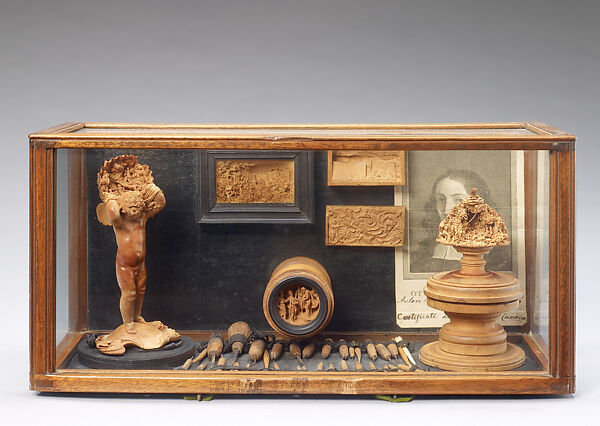 Commemoration of Woodcarver Ottaviano Jannella, Sculpture, tools, and eyeglasses of Ottaviano Jannella (Italian, Ascoli Piceno 1635–1661 Ascoli Piceno), Boxwood, metal, and glass; engraving on paper, Italian 