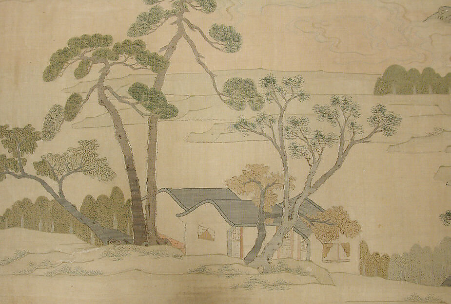 Panel with Landscape, Silk and metal thread tapestry (kesi) with ink and color, China