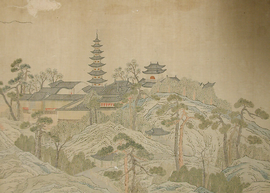 Panel with Landscape, Silk and metal thread tapestry (kesi) with ink and color, China