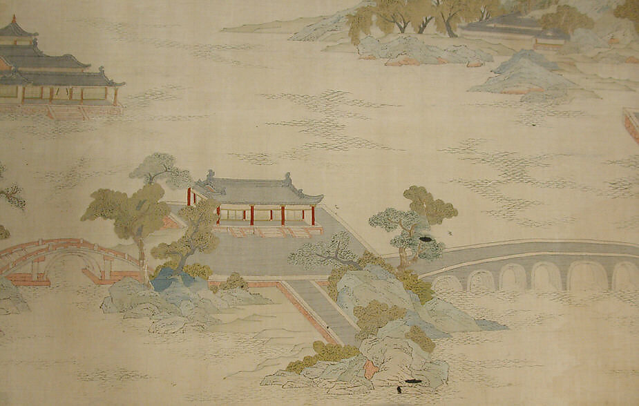Panel with Landscape, Silk and metal thread tapestry (kesi) with ink and color, China