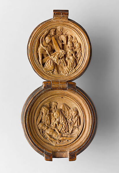 Prayer Bead with Jesus Carrying the Cross and the Lamentation, Boxwood, Netherlandish 