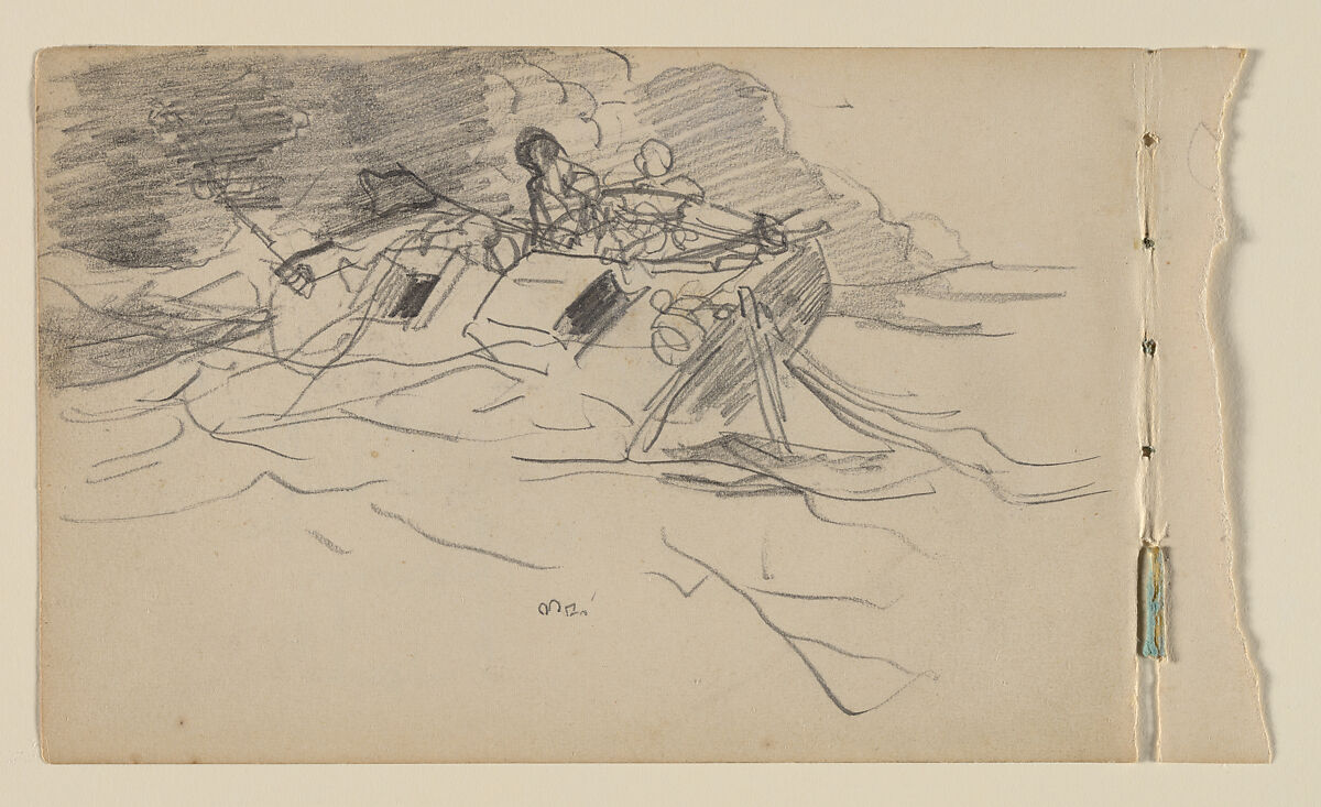 Distressed Boat (Sketch for "The Gulf Stream") (recto); Floor Plan Diagram; Elevation of a domestic residence (verso), Winslow Homer  American, Graphite on paper, American