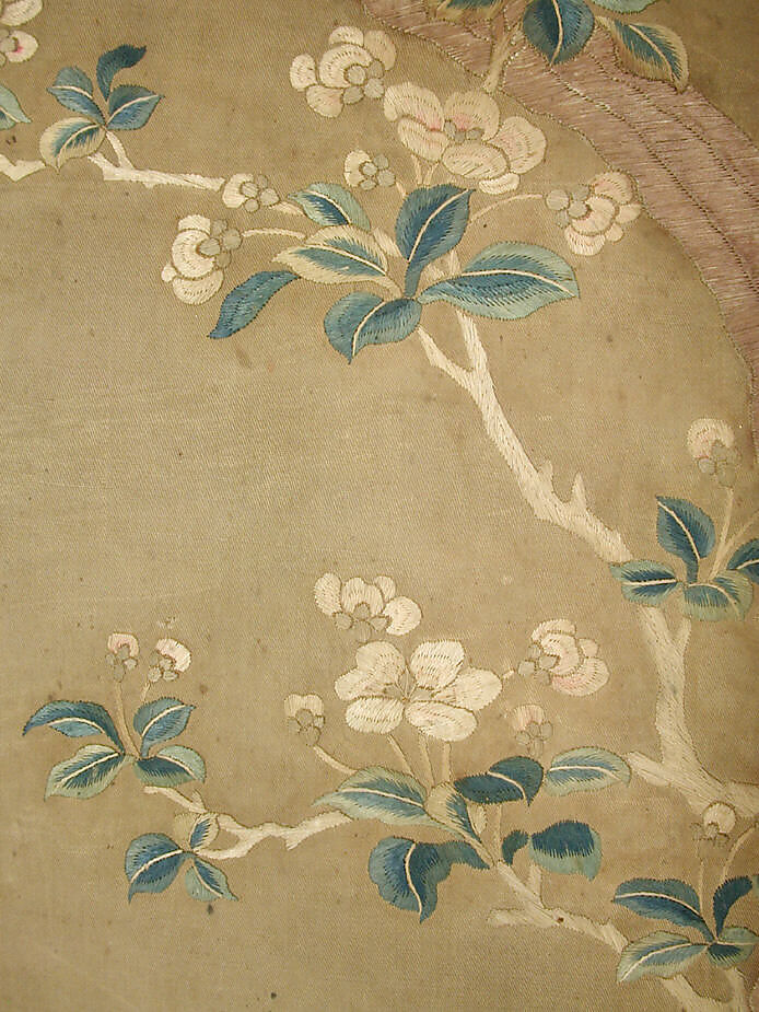 Magnolia, crabapple, and tree peony, Silk embroidery on silk twill, China