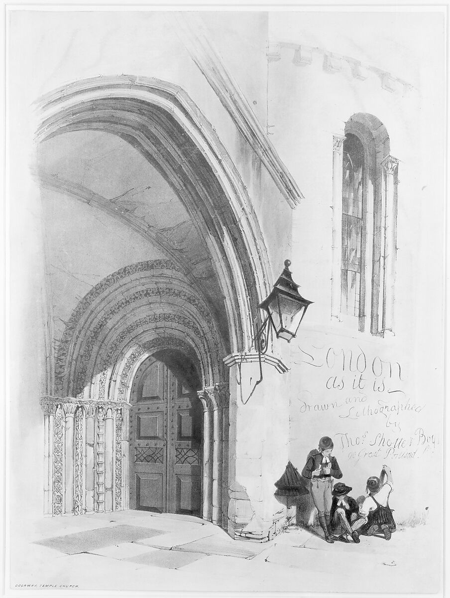 Doorway, Temple Church (Frontispiece), Thomas Shotter Boys (British, Pentonville 1803–1874 London), Lithograph, hand-colored 