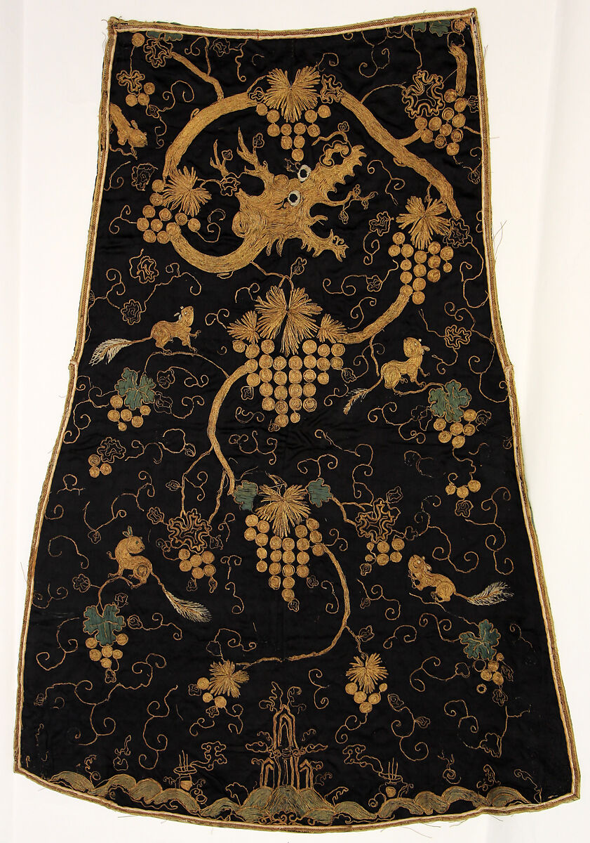 Panel, Silk, metallic thread;  on silk, China 