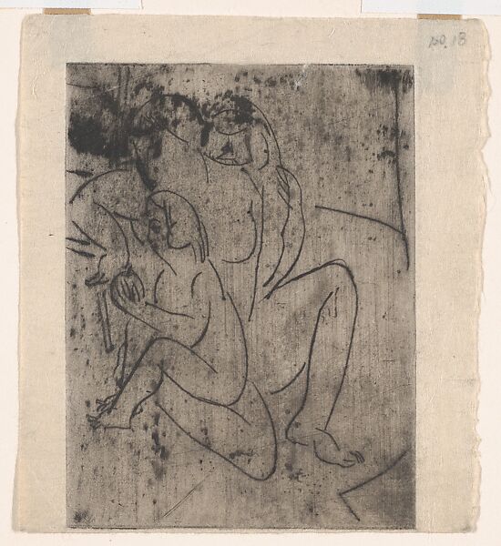 Nude Woman and Two Children, Yasuo Kuniyoshi (American (born Japan), Okayama 1889–1953 New York), Etching 