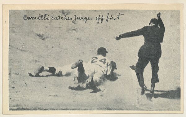 Camilli Catches Jurges Off First, from the National Chicle Fine Pen Premiums series (R313) issued by the National Chicle Gum Company, Issued by National Chicle Gum Company, Cambridge, Massachusetts, Photolithograph 