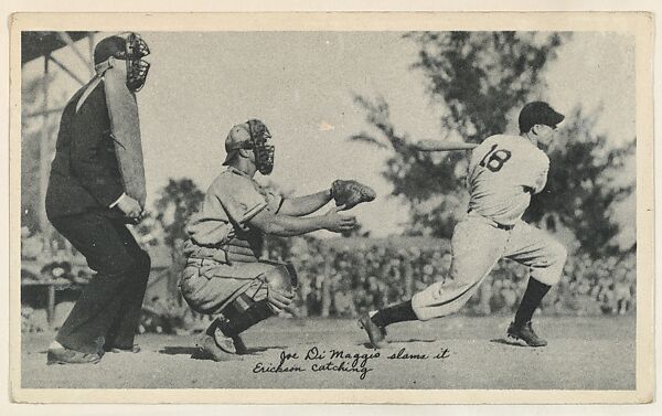 Joe DiMaggio Slams It, Erickson Catching, from the National Chicle Fine Pen Premiums series (R313) issued by the National Chicle Gum Company, Issued by National Chicle Gum Company, Cambridge, Massachusetts, Photolithograph 