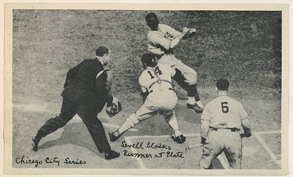 Sewell blocks runner at plate, Chicago City Series, from the National Chicle Fine Pen Premiums series (R313) issued by the National Chicle Gum Company, Issued by National Chicle Gum Company, Cambridge, Massachusetts, Photolithograph 