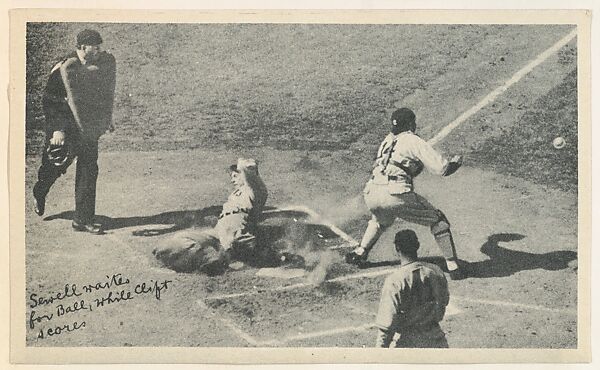 Sewell waits for ball, while Clift scores, from the National Chicle Fine Pen Premiums series (R313) issued by the National Chicle Gum Company, Issued by National Chicle Gum Company, Cambridge, Massachusetts, Photolithograph 