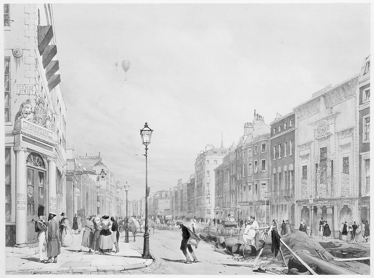 Piccadilly Looking Towards the City, Thomas Shotter Boys (British, Pentonville 1803–1874 London), Lithograph, hand-colored 