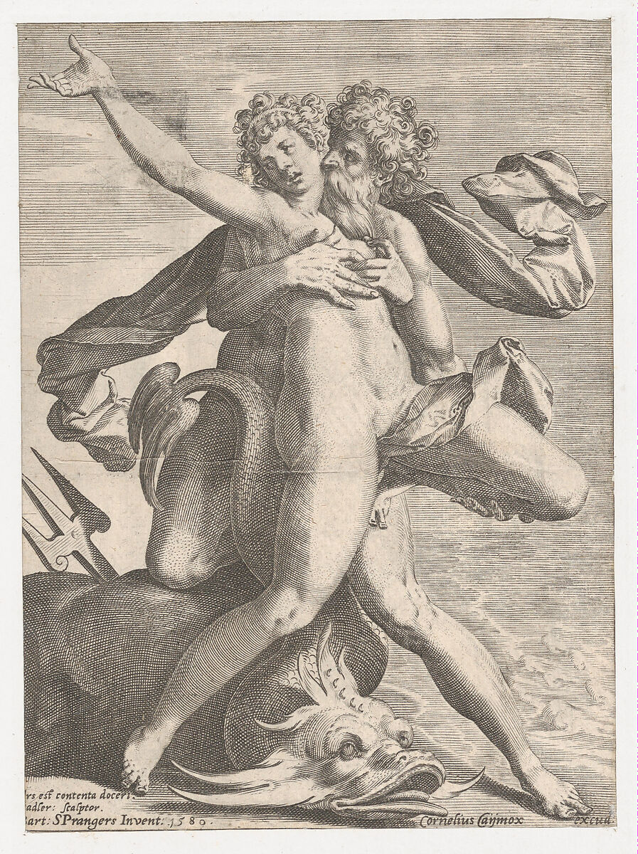 Neptune and Caenis, Johann Sadeler I (Netherlandish, Brussels 1550–1600/1601 Venice), Engraving 