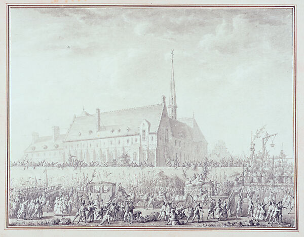 The King and Royal Family Arriving in Paris Escorted by Thirty Thousand Souls (October 6, 1789), Jean Louis Prieur le Jeune (French, Paris 1759–1795 Paris), Graphite, grey wash, ink applied with brush, on paper 
