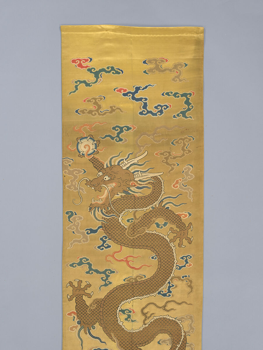 Door valance and side panels with dragons, Silk and metal thread brocade, China