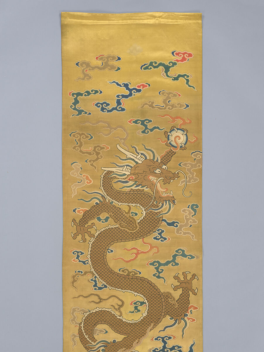 Door valance and side panels with dragons, Silk and metal thread brocade, China