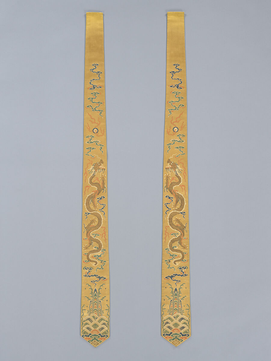 Door valance and side panels with dragons, Silk and metal thread brocade, China