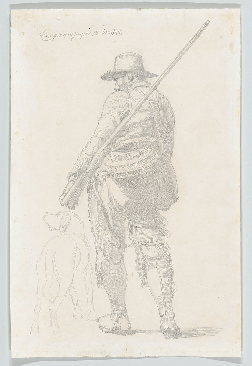 Roman Hunter with his Dog, seen from the Back, Johan Thomas Lundbye (Danish, Kalundborg 1818–1848 Bedsted), Graphite 