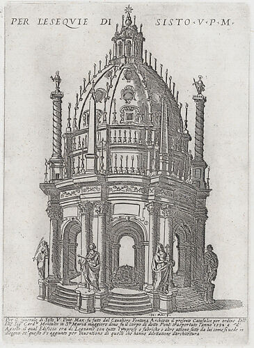 Catafalque for Pope Sixtus V; from 'Libro De Catafalchi, Tabernacoli, con varij designi di Porte fenestre et altri ornamenti di Architettura'