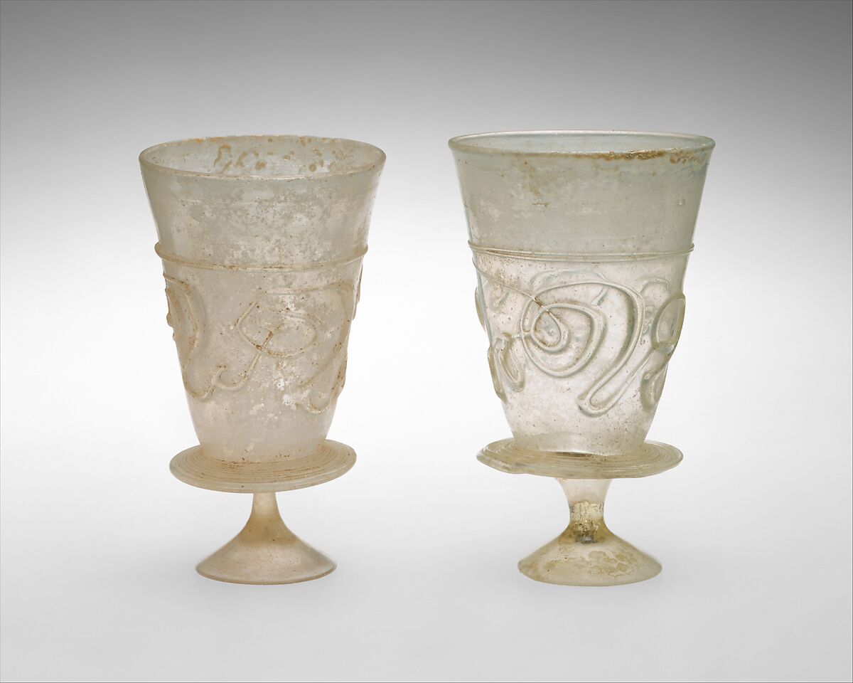 Goblets with Applied Decoration, Glass, colorless; blown, applied decoration 