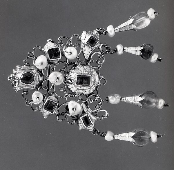 Gold Head Ornaments, Gold; fabricated from sheet and wire, chased, and set with rubies, emeralds, topaz, pearls, and glass